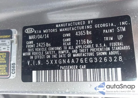 2014 Kia Optima Ex z USA, uszkodzony, nr VIN 5XXGN4A76EG326328